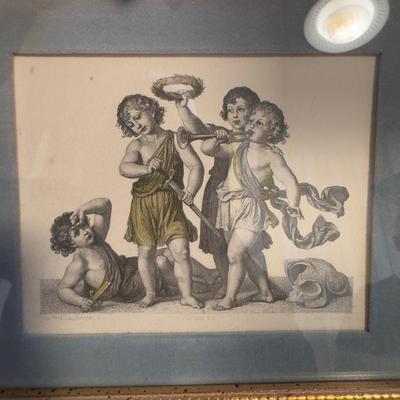 435 Pair of Framed Black and White Cherub Prints