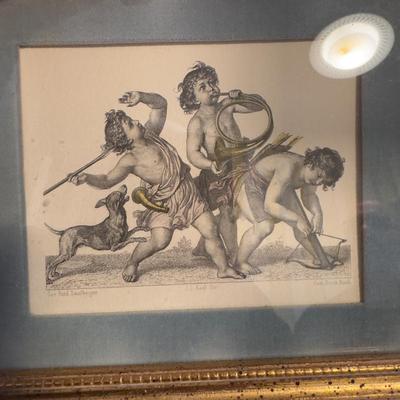 435 Pair of Framed Black and White Cherub Prints