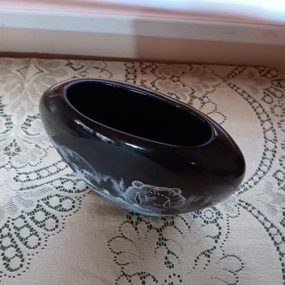 3 PIECE SIGNED, HAND PAINTED WEDDING VASE, TRINKET BOX AND OVAL VASE WITH A NATIVE AMERICAN THEME