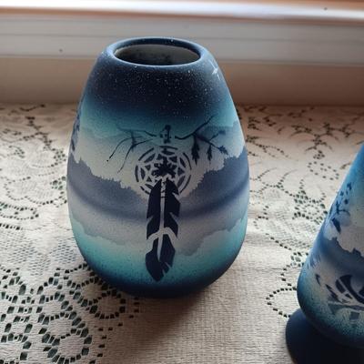 3 PIECE HAND PAINTED & SIGNED POTTERY