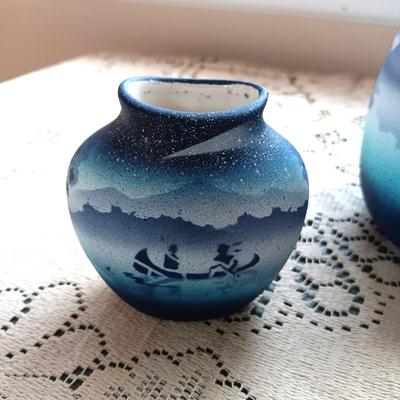 3 PIECE HAND PAINTED & SIGNED POTTERY