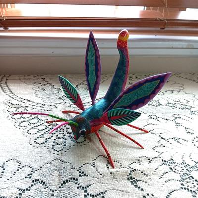 SIGNED ALEBRIJE OAXACAN DRAGONFLY HAND PAINTED AND CARVED