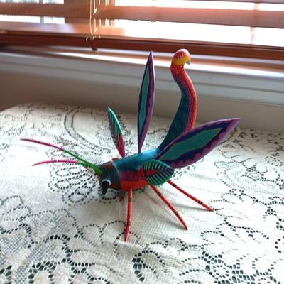 SIGNED ALEBRIJE OAXACAN DRAGONFLY HAND PAINTED AND CARVED
