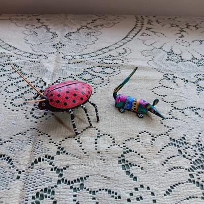 2 SMALLER ALEBRIJE OAXACAN HAND CARVED AND PAINTED SIGNED CREATURES