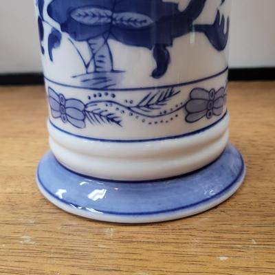 Blue White Formalities Vase Cut-Out Hearts 10.5"