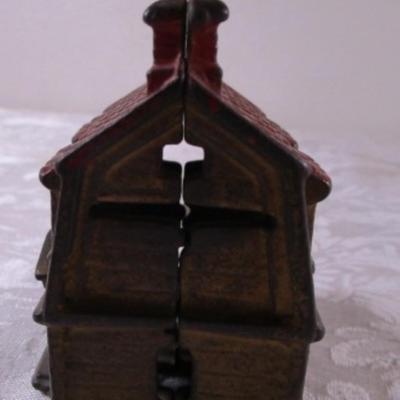 Vintage Antique cast iron colonial house bank by A. C. Williams