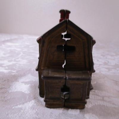 Vintage Antique cast iron colonial house bank by A. C. Williams