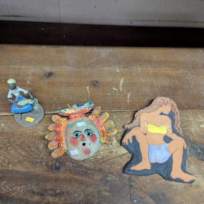 Hand Crafted Clay Figures & Mexican Folk Art Painted Coconut