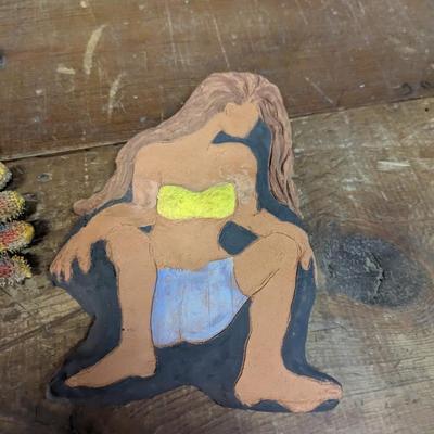 Hand Crafted Clay Figures & Mexican Folk Art Painted Coconut
