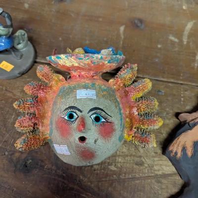 Hand Crafted Clay Figures & Mexican Folk Art Painted Coconut