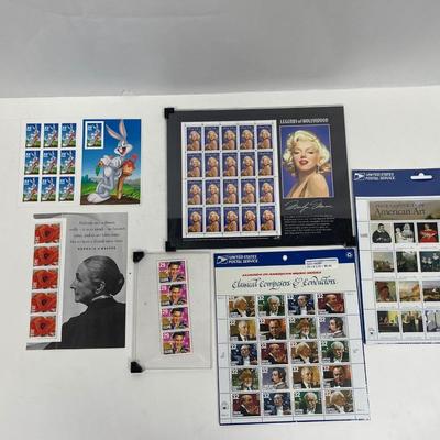 USA Collectible Stamp Lot - Marilyn Monroe, Bugs Bunny, Classical Composers, Elvis, and More