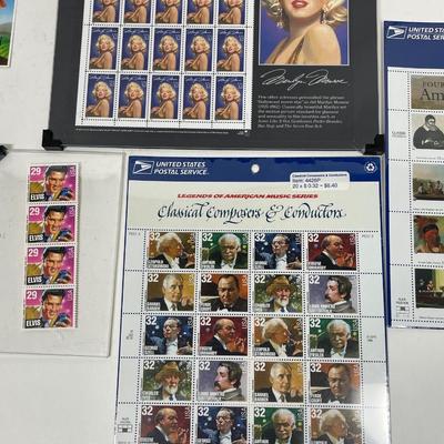 USA Collectible Stamp Lot - Marilyn Monroe, Bugs Bunny, Classical Composers, Elvis, and More
