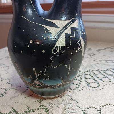 HOZONI POTTERY WEDDING VASE PAINTED BY NATIVE AMERICAN ARTISTS