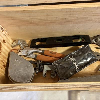 Assorted Tools in Wooden Toolbox (B2-ES)
