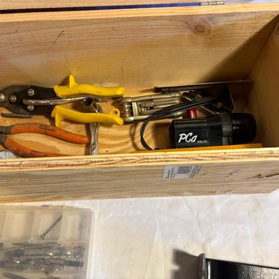 Assorted Tools in Wooden Toolbox (B2-ES)