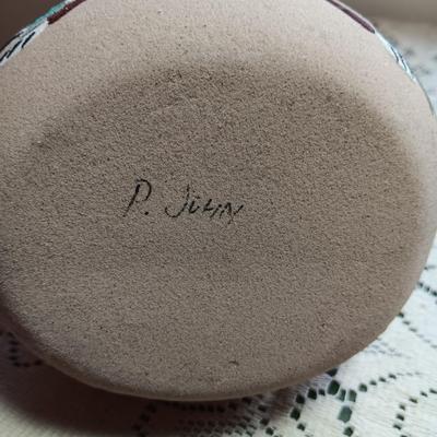 SIGNED WEDDING VASE USING SAND ART TECHNIQUE AND SIGNED SMALLER CLAY POT
