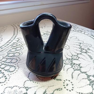 SIGNED NATIVE AMERICAN BLACKWARE WEDDING VASE