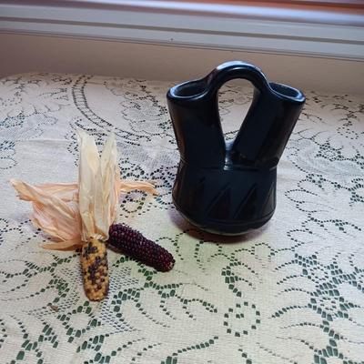 SIGNED NATIVE AMERICAN BLACKWARE WEDDING VASE