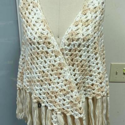 Vintage Crocheted Cape Shawl Wrap with Tassels