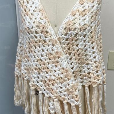 Vintage Crocheted Cape Shawl Wrap with Tassels