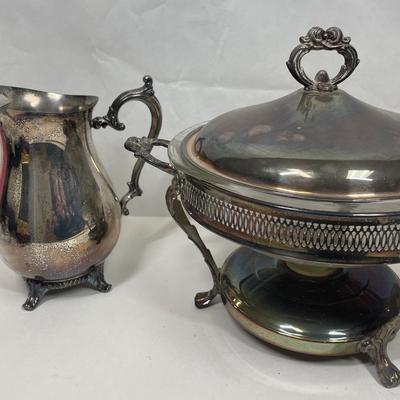 Vintage Silverplate Chafing Dish and Pitchers