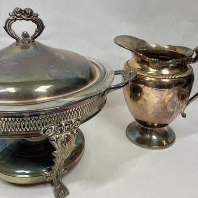 Vintage Silverplate Chafing Dish and Pitchers