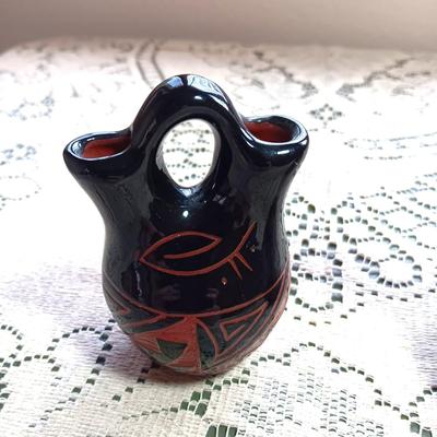2 SIGNED NAVAJO WEDDING VASES AND VOTIVE CANDLE BOOTIE
