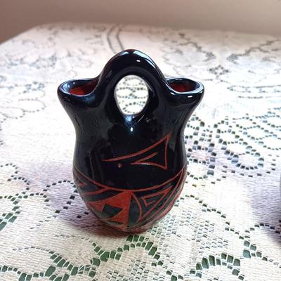 2 SIGNED NAVAJO WEDDING VASES AND VOTIVE CANDLE BOOTIE