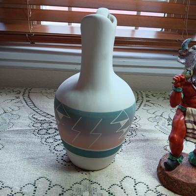 SIGNED CLAY WEDDING VASE AND A CLAY LIKE KACHINA