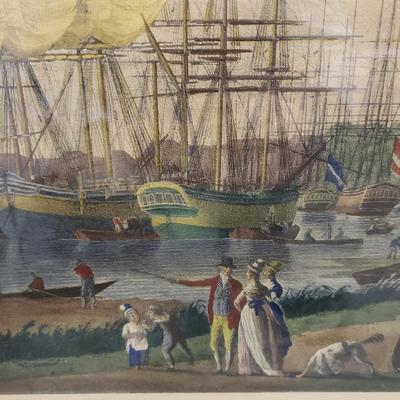 Antique Robert Dodd "View Of The River & Shipping At Limehouse" Framed Print (B4-KD)