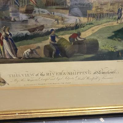 Antique Robert Dodd "View Of The River & Shipping At Limehouse" Framed Print (B4-KD)