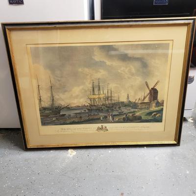 Antique Robert Dodd "View Of The River & Shipping At Limehouse" Framed Print (B4-KD)