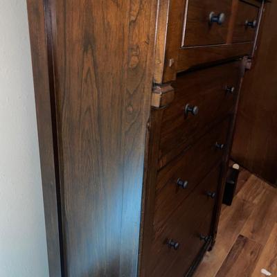 Dark wood tall boy dresser