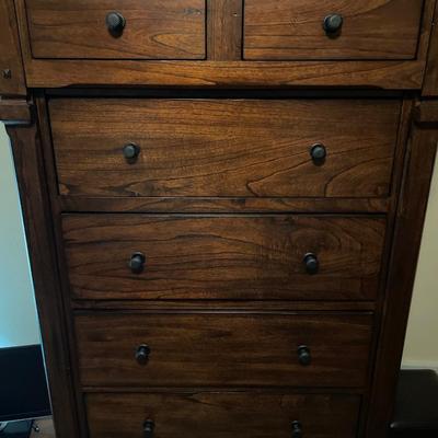 Dark wood tall boy dresser