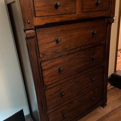 Dark wood tall boy dresser