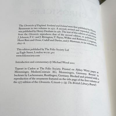 LOT 16L: Folio Society Books - 2012 Chronicles by Raphael Holinshed, 2002 Thomas Becket by Frank Barlow & 2003 The Rise & Fall of...