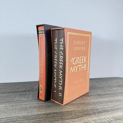 LOT 17L: Folio Society Books - 2005 The Greek Myths by Robert Graves 2-Vol Box Set & 2012 The Campaigns of Alexander by Arrian...