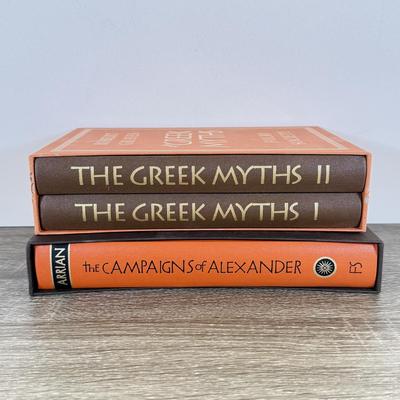 LOT 17L: Folio Society Books - 2005 The Greek Myths by Robert Graves 2-Vol Box Set & 2012 The Campaigns of Alexander by Arrian...