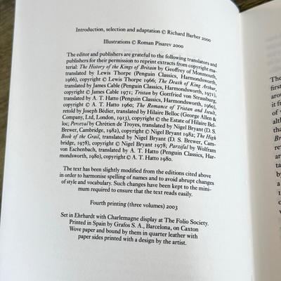 LOT 23L: 2003 Folio Society Legends of King Arthur 3 Volume Box Set - The Holy Grail, Tristan & Arthur