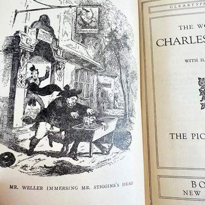 LOT 24L: Antique / Vintage Books by Charles Dickens - Late 1800s Pickwick Papers, Vintage Pickwick Papers & 1930s Sketches by Boz