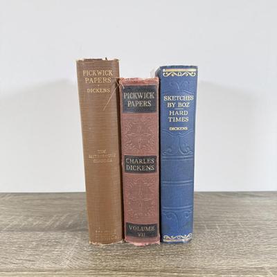 LOT 24L: Antique / Vintage Books by Charles Dickens - Late 1800s Pickwick Papers, Vintage Pickwick Papers & 1930s Sketches by Boz