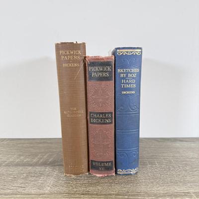 LOT 24L: Antique / Vintage Books by Charles Dickens - Late 1800s Pickwick Papers, Vintage Pickwick Papers & 1930s Sketches by Boz