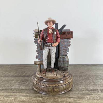 LOT 28L: Bradford Exchange John Wayne: Silver Screen Legend Illuminated Figurines - 2021 "Justice" No. 0216 & 2018...