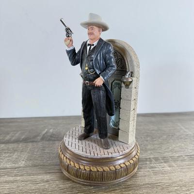 LOT 28L: Bradford Exchange John Wayne: Silver Screen Legend Illuminated Figurines - 2021 "Justice" No. 0216 & 2018...