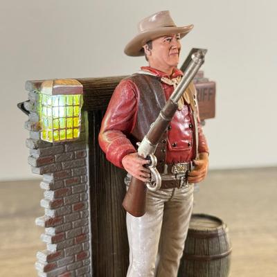 LOT 28L: Bradford Exchange John Wayne: Silver Screen Legend Illuminated Figurines - 2021 "Justice" No. 0216 & 2018...