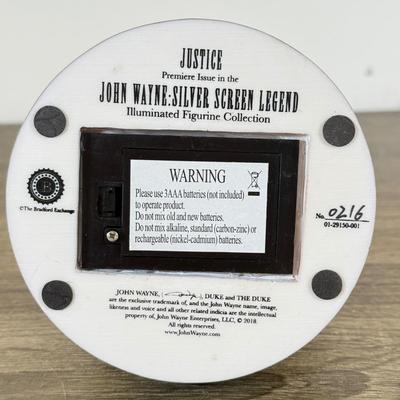 LOT 28L: Bradford Exchange John Wayne: Silver Screen Legend Illuminated Figurines - 2021 "Justice" No. 0216 & 2018...