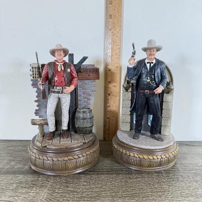 LOT 28L: Bradford Exchange John Wayne: Silver Screen Legend Illuminated Figurines - 2021 "Justice" No. 0216 & 2018...