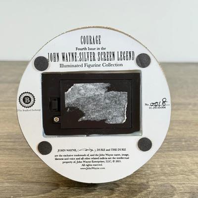 LOT 28L: Bradford Exchange John Wayne: Silver Screen Legend Illuminated Figurines - 2021 "Justice" No. 0216 & 2018...