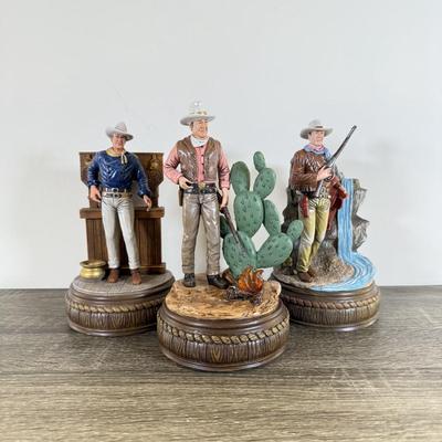 LOT 29L: Bradford Exchange John Wayne: Silver Screen Legend Illuminated Figurines - 2018 "Bravery" No. 0408, 2023...