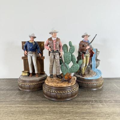 LOT 29L: Bradford Exchange John Wayne: Silver Screen Legend Illuminated Figurines - 2018 "Bravery" No. 0408, 2023...